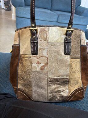 COACH Brown Suede & Leather Patchwork Tote